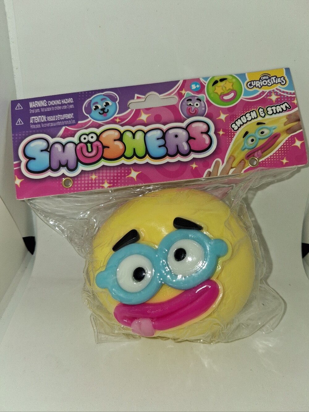 Yellow Smusher Emoji Plush with Blue Glasses